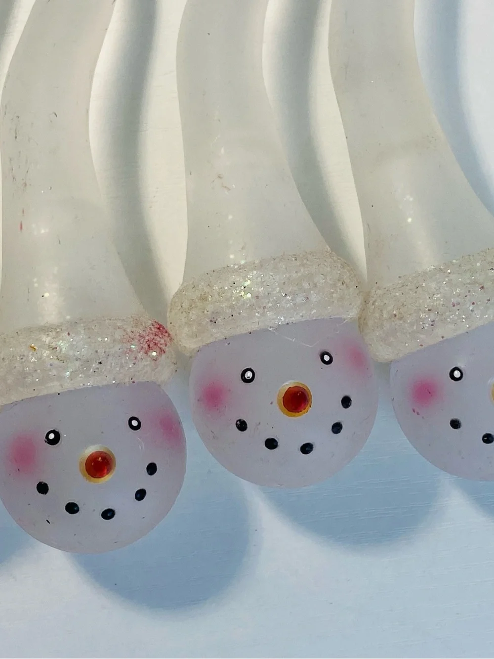 Vintage Solid Glass Snowman Icicle Ornaments Set of 6, Lampwork Art Glass Twist